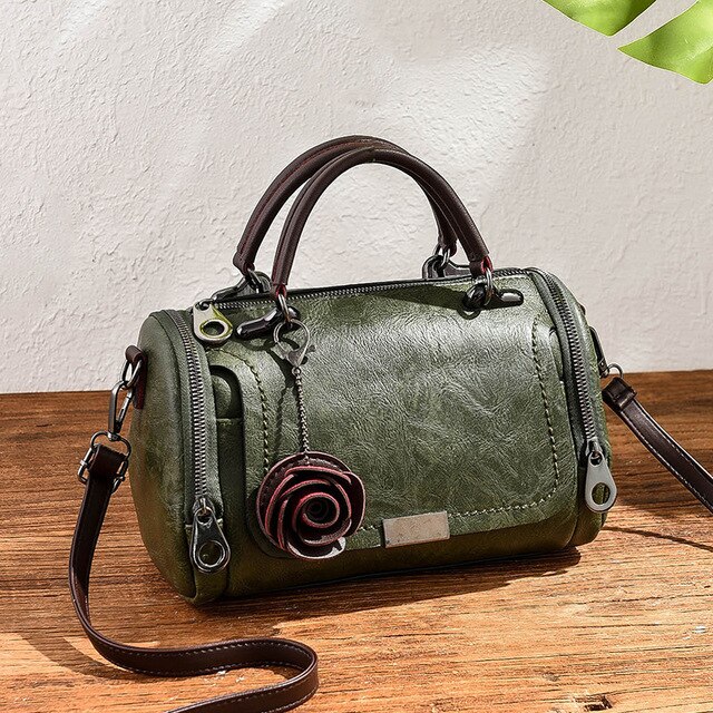 Yogodlns 2022 flowers Pendant Handbag Women&#39;s Boston bags single shoulder bag ladies crossbody bag PU messenger bag: green