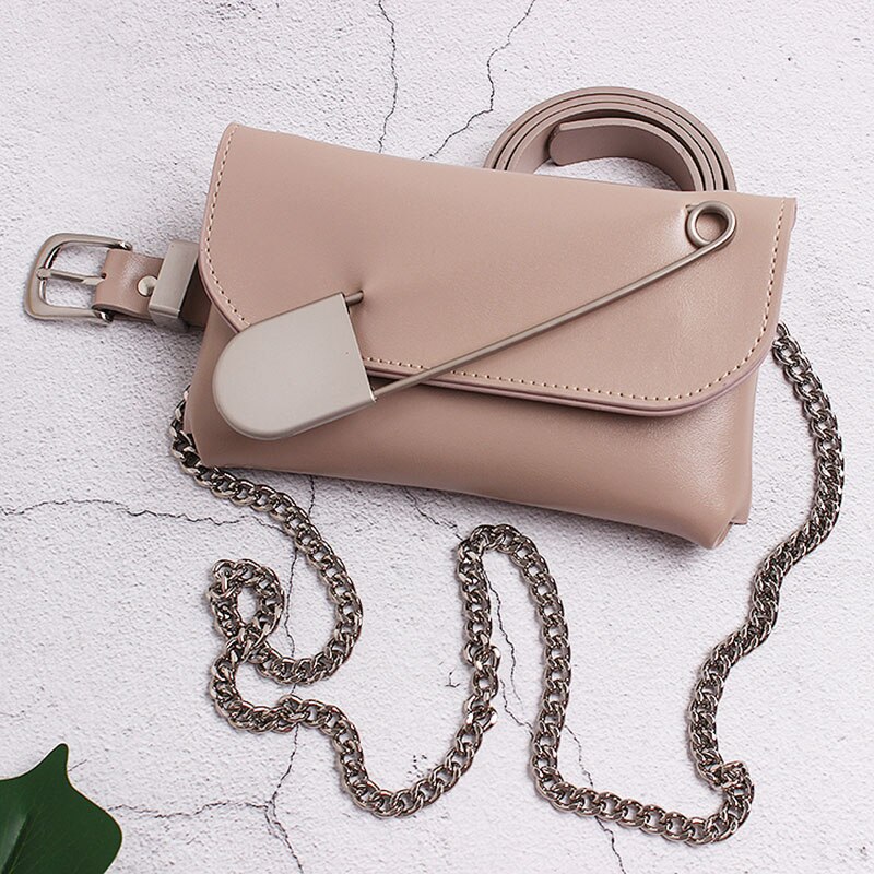 femmes taille sac ceinture sacs en cuir PU luxe Fanny Pack hanche paquet multifonction taille Pack chaîne femme sac à bandoulière: Khaki Belt bag