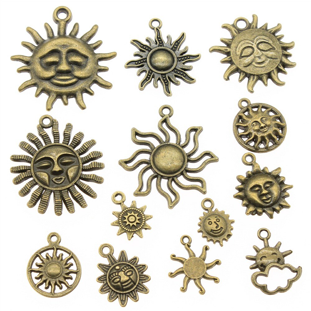 100 Gram Antiek Brons Kleur Zinklegering Mix Stijlen Sun Moon Star Charms Hanger Sieraden Accessoires