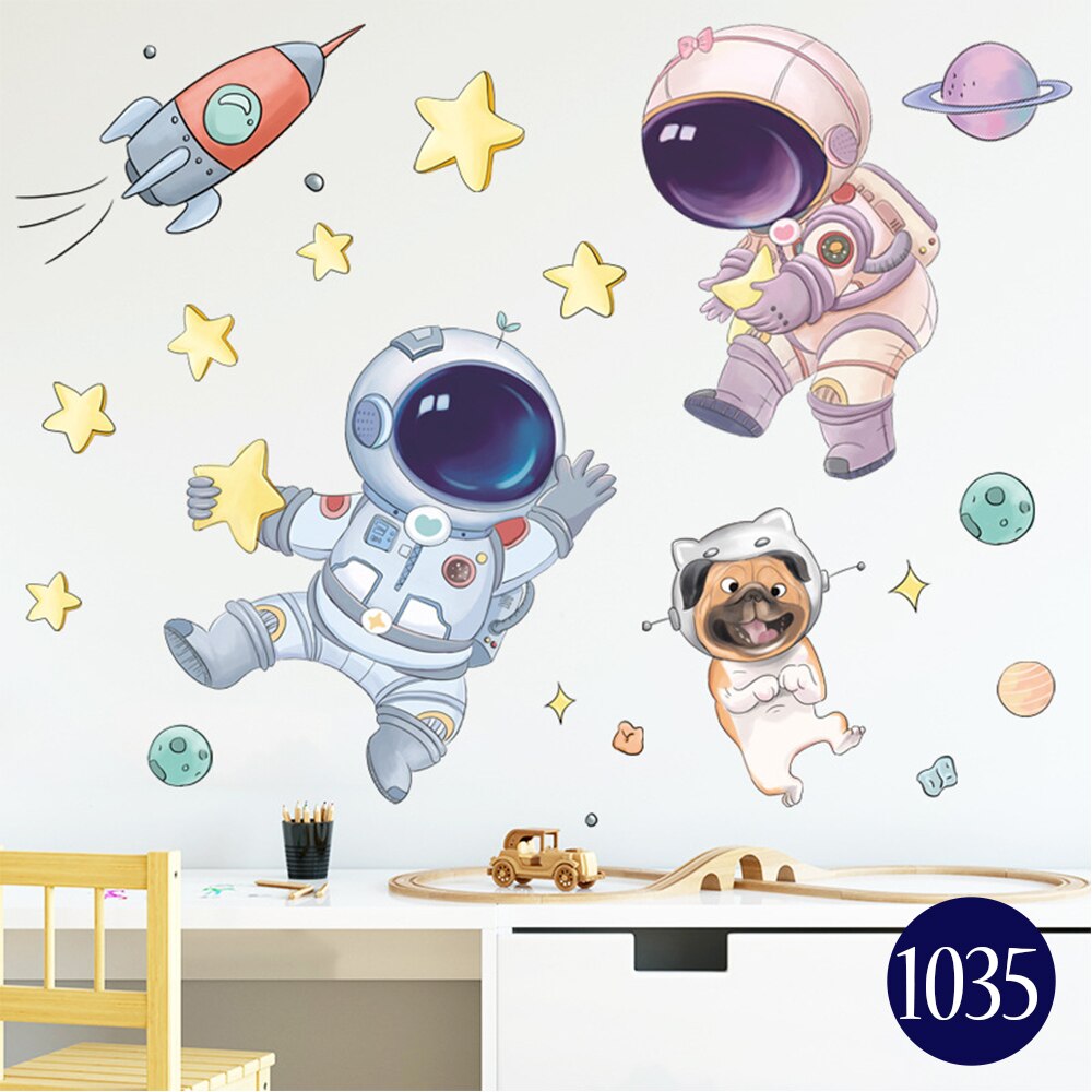 Astronaut Outer Space Wall Stickers Planets Home Decor Decorative Stickers PVC Decal for Kids Room Baby Boy Room Decoration: 1035