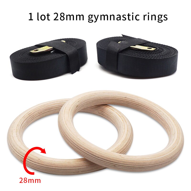 32mm gymnastikringe i træ gymnastikringe med justerbare lange spænder stropper træning til hjemmegymnastik & cross fitness: 1 parti 28mm