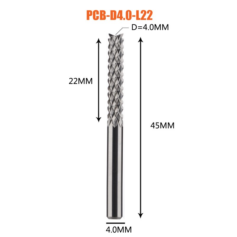 Vhm Corn End Mill Frees Bits D0.8, 1.0, 1.6, 1.8, 2.4, 3.1 Pcb End Mill Cnc Snijden Frezen: 1pc-D4.0-22-D4