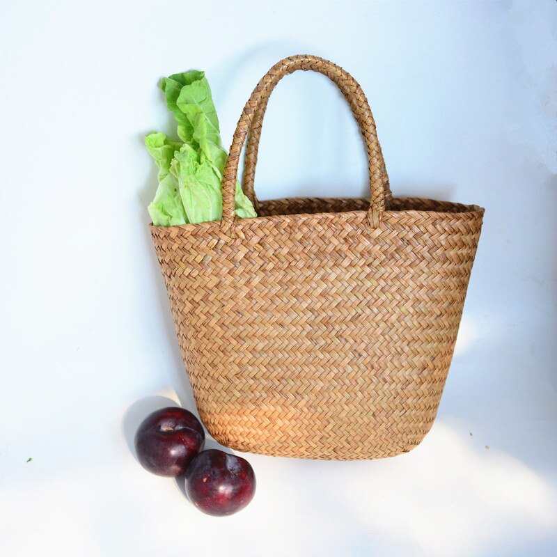 Casual Borsa di Paglia Naturale di Vimini Sacchetti di Tote Delle Donne Intrecciato Borsa per Il Giardino Fatti a Mano Mini Rattan Intrecciato Borse