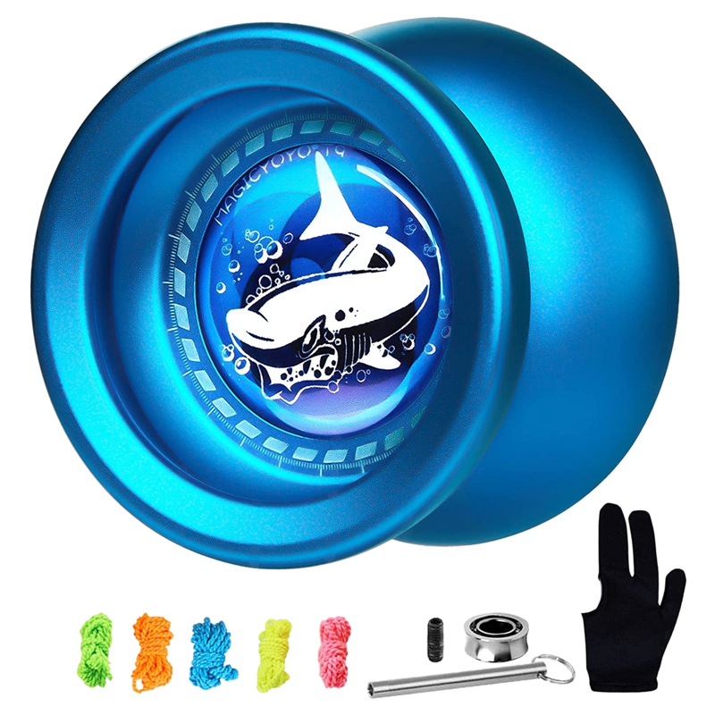 Magicyoyo responsive yoyo  t9, shark-blue yoyo with replacement bearing, axle, bearing removal tool, glove, , 5 strings: Default Title