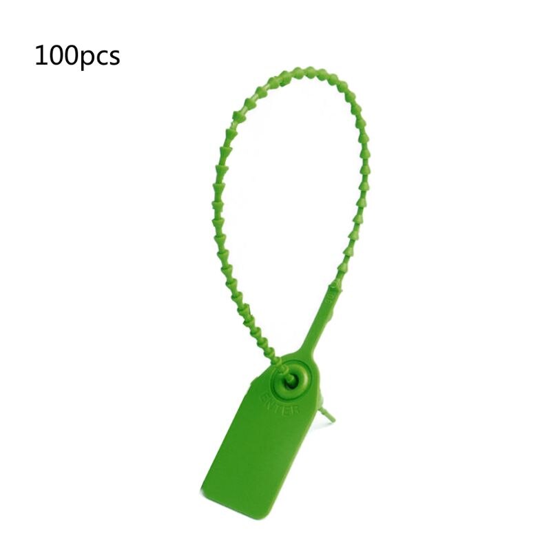 100 stk. engangs plast pull-tite sikkerhedstætninger skiltning nummererede selvlåse: Grøn