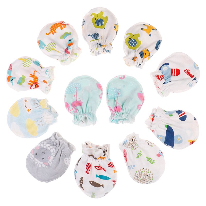 3 Paren/set Pasgeboren Bescherming Gezicht Katoenen Wanten Baby Cartoon Print Handschoenen