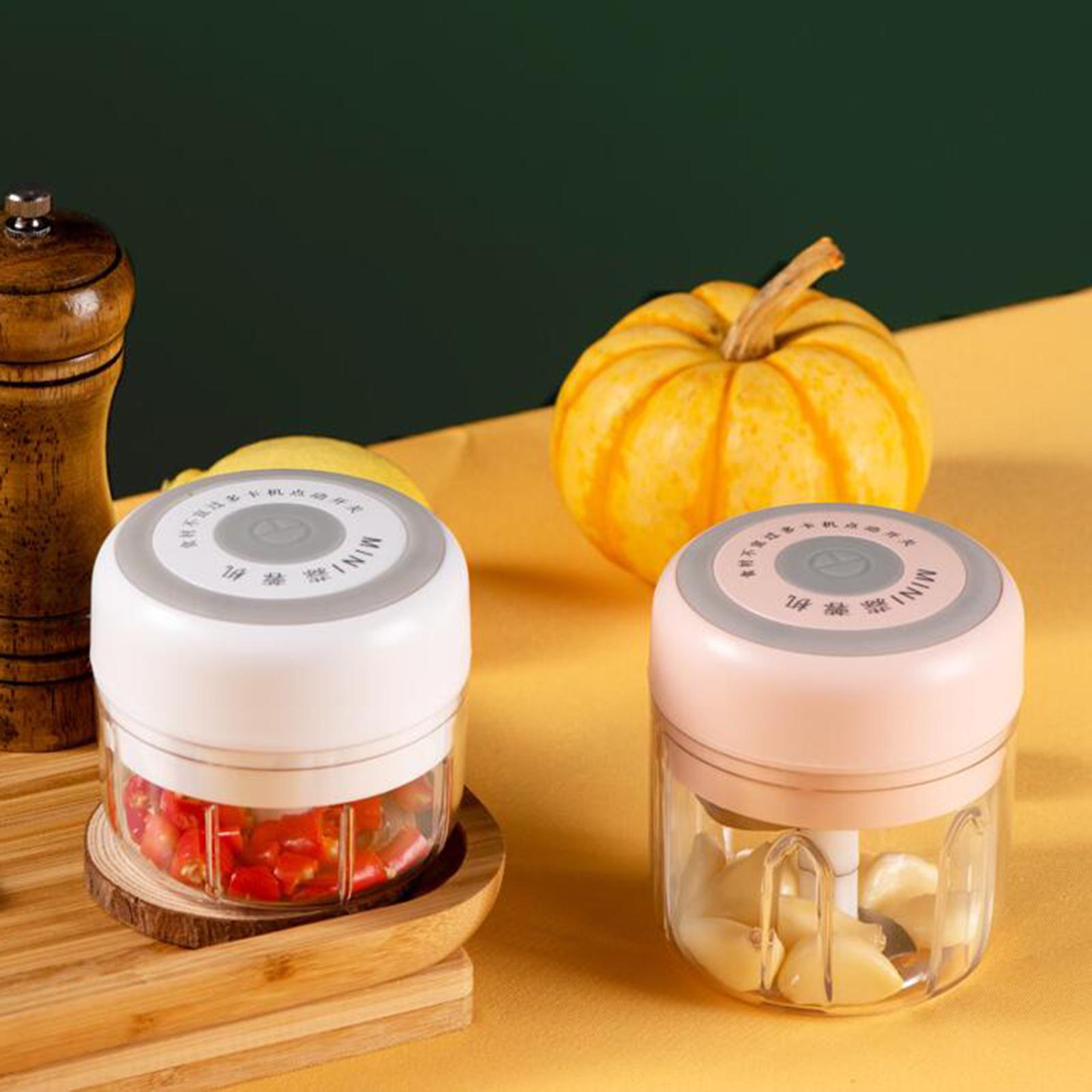 Picador de alho elétrico portátil de 250ml, mini picador de legumes, aço inoxidável, carregamento usb para moer alho, pimenta, carne