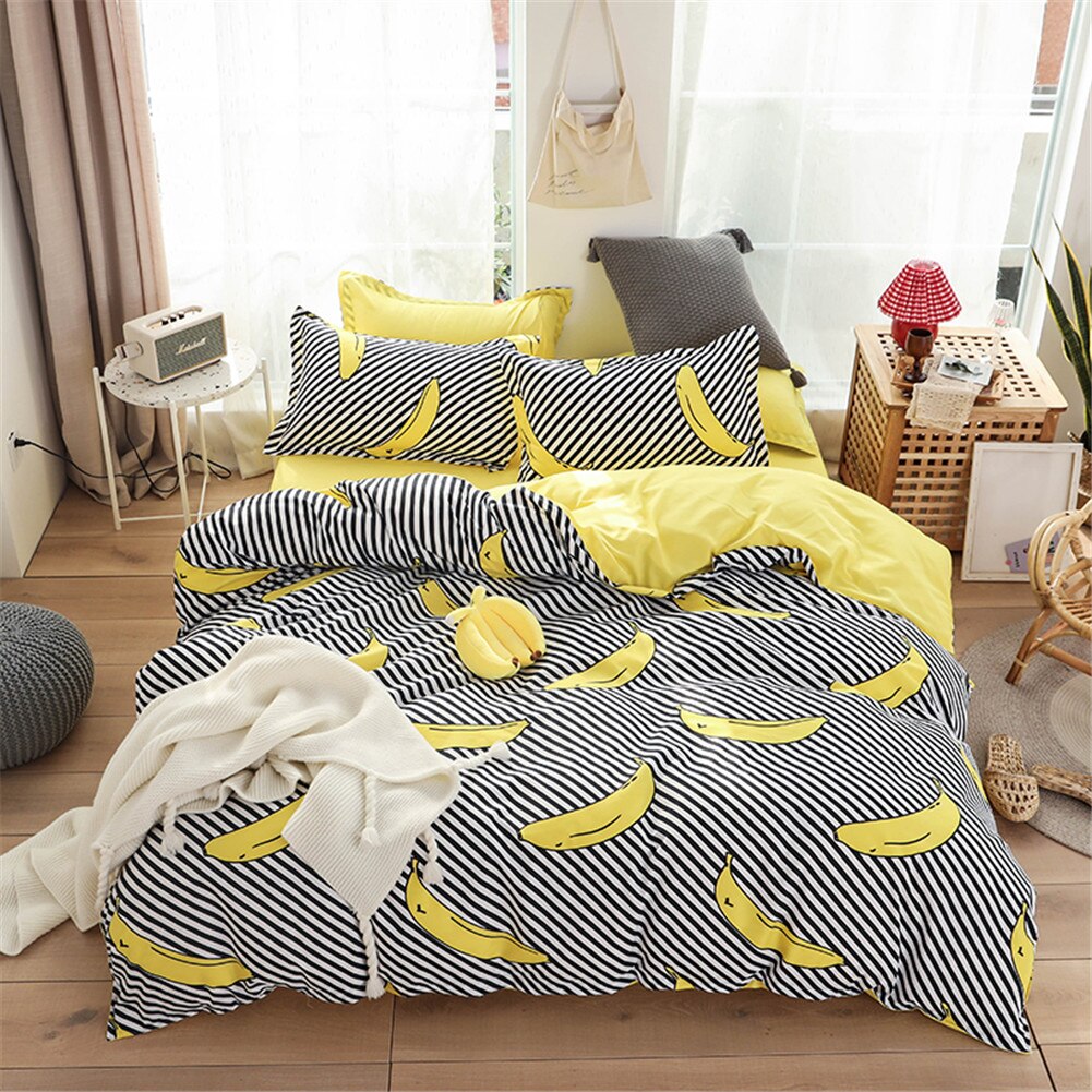 2 or 3 stk. bananmønster trykte sengetøjssæt, mikrofiber dynebetræk med lynlås , 1 dynebetræk , 1/2 pudebetræk