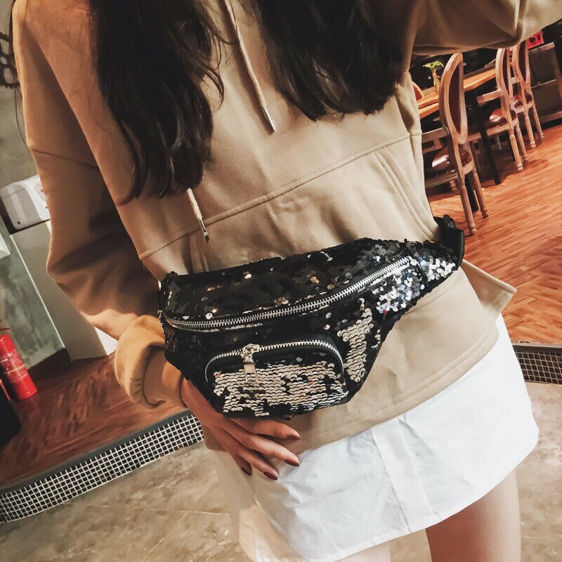 Modern Women Lady Reversible Mermaid Sequin Glitter Waistbag Fanny Chest Bag Travel Hiking Outdoor Bag