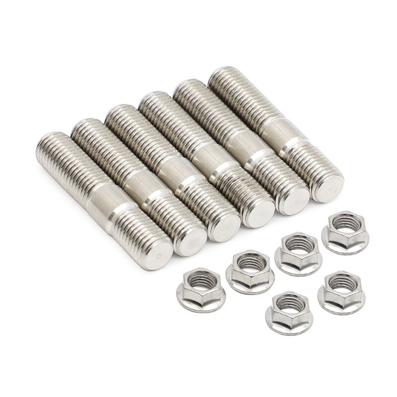 10mm M10 x 1.25 Exhaust Studs Serrated Nuts Bolts Screws Stainless Steel Manifold Flange Stud w/ Nut For Honda Toyota Nissan Car: 6sets