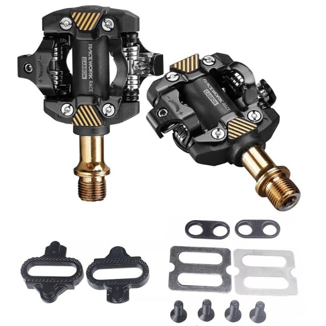 Racework X-M8100 Ultra-light Pedals Bicycle Self-locking SPD Pedals DU Bearing MTB Pedals Die Casting Carbon Fiber Pedal: gold