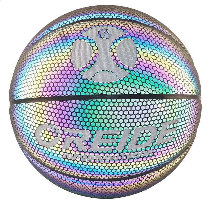 Pelota de baloncesto luminosa, pelota de baloncesto holográfica reflectante, de PU, resistente al desgaste, brillante, juego deportivo nocturno