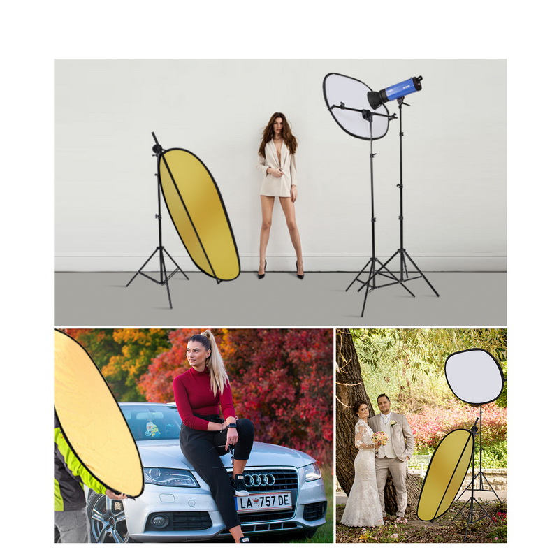 Fotografering 2 in 1 guld och silver bakgrund hopfällbar ljus oval reflektor för studio facebook live foto 150 x 200cm
