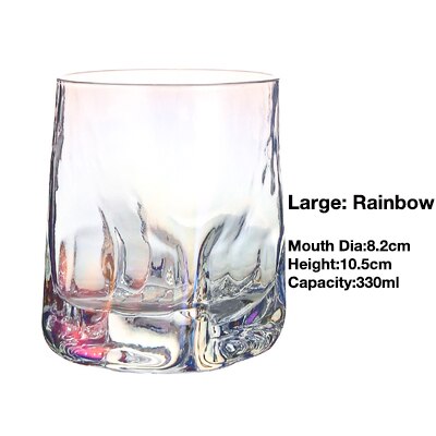Vierkant gehamerd whiskyglas, waterglas, waterbeker, sapglas, wijnglas, drinkbeker 250ml/330ml: Grote regenboog