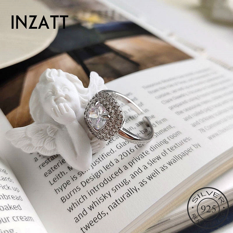 INZATT Echt 925 Sterling Silber Geometrische Platz Voller Zirkon Resizable Ring Für Frauen hochzeit Edlen Schmuck Zubehör