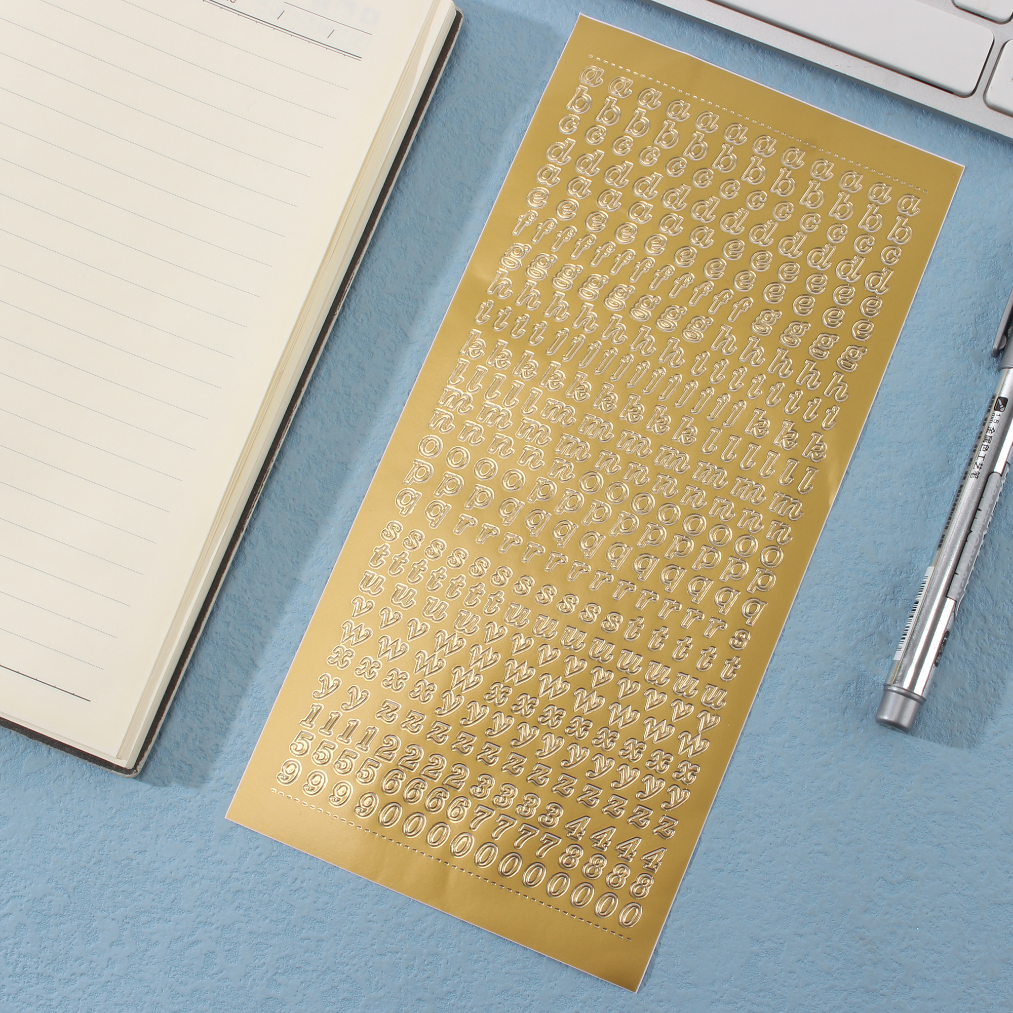 Pegatinas de letras y números para Álbum de tarjetas de Idol DIY, pegatina de diario de Scrapbooking bronce de oro y plata, papelería coreana, 1 hoja