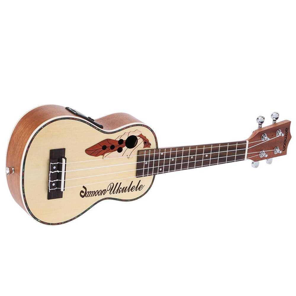 ammoon Spruce 21" Acoustic Ukulele 15 Fret 4 Strings Stringed Musical Instrument with Built-in EQ Pickup
