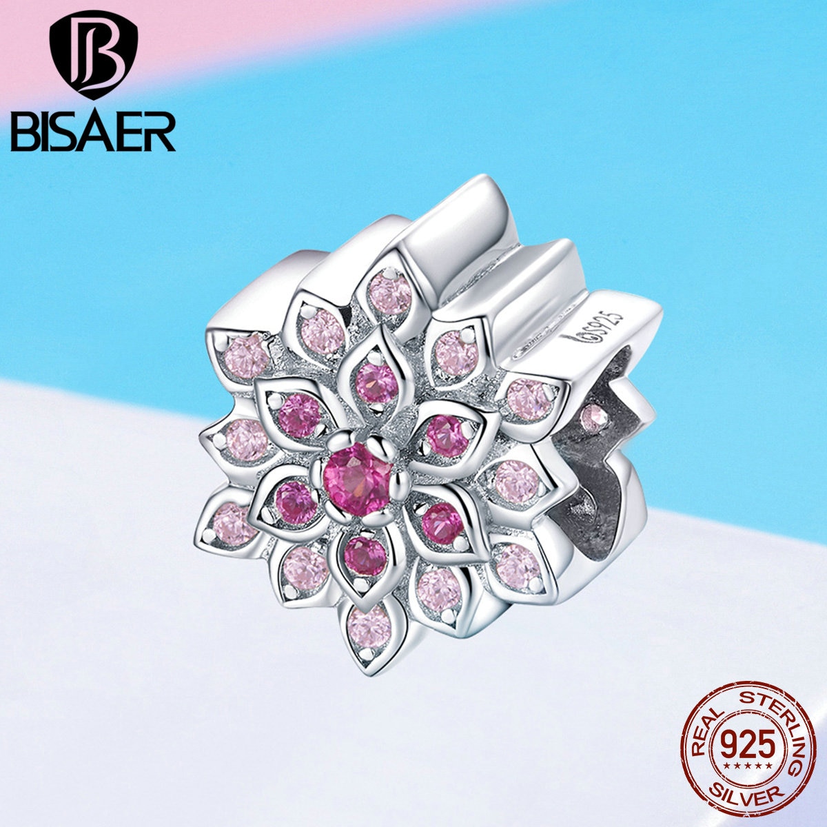 BISAER Echt 925 Sterling Silber Rosa verrotten Lotus Blume Perlen passen Reize Armbänder & Armreifen Sterling Silber Schmuck EFC038