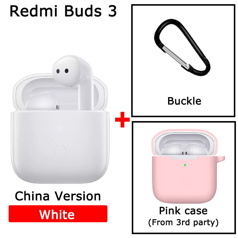 Xiaomi Redmi Buds 3 TWS bezprzewodowe słuchawki Bluetooth podwójny mikrofon QCC 3040 Chip IP54 wodoodporne słuchawki redukcja szumów słuchawki douszne: white CN n pink case