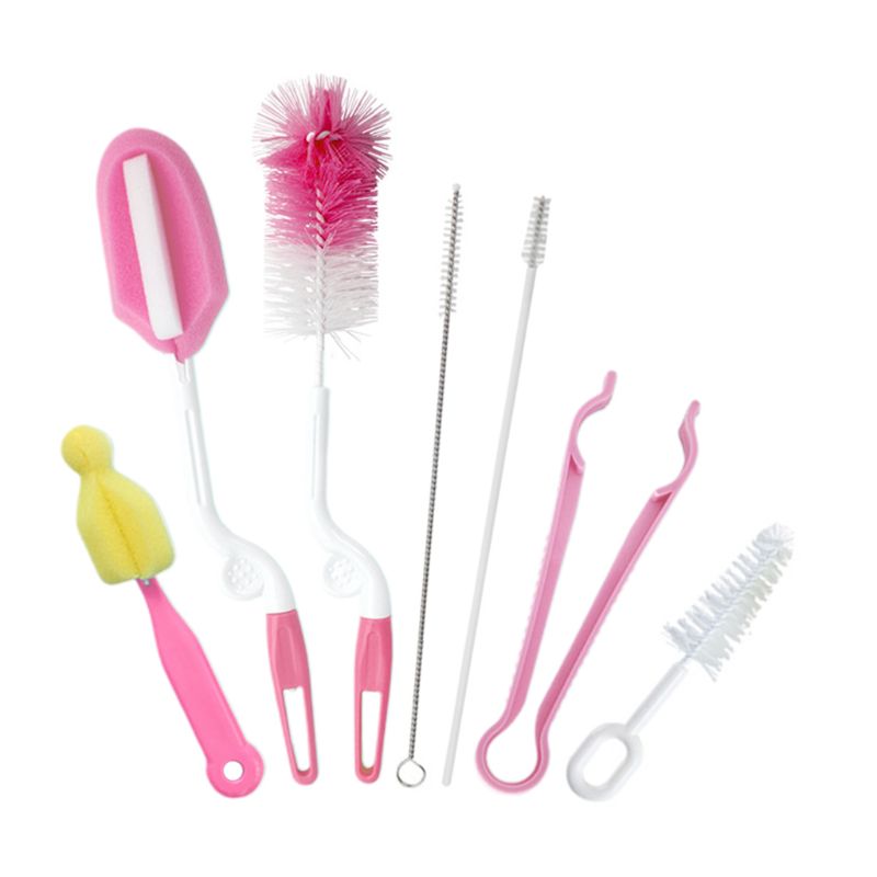 Bottle Bottle Cleaning Brush Set - 7 Pieces Bottle Cleaner for Washing Narrow Wine/Beer Bottles, Thermos, Bottle Newborn Feeding: Pink
