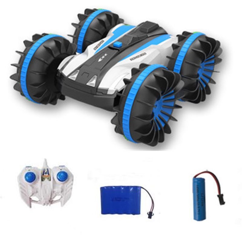 360 rotating rc cars , 2,4g remote control stunt cars, 2 -sided waterproof cars that drive on water and land, amphibious electric rc toys: Small blue