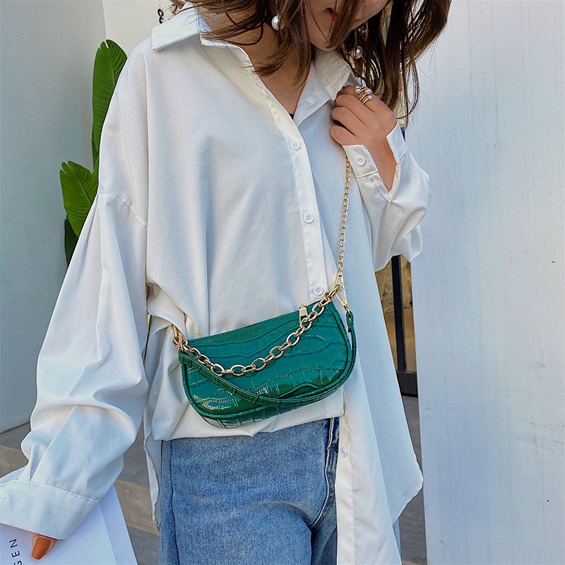 Mini lille firkantet taske sommer pu læder håndtaske til kvinder krokodillemønster kæde skulder messenger tasker