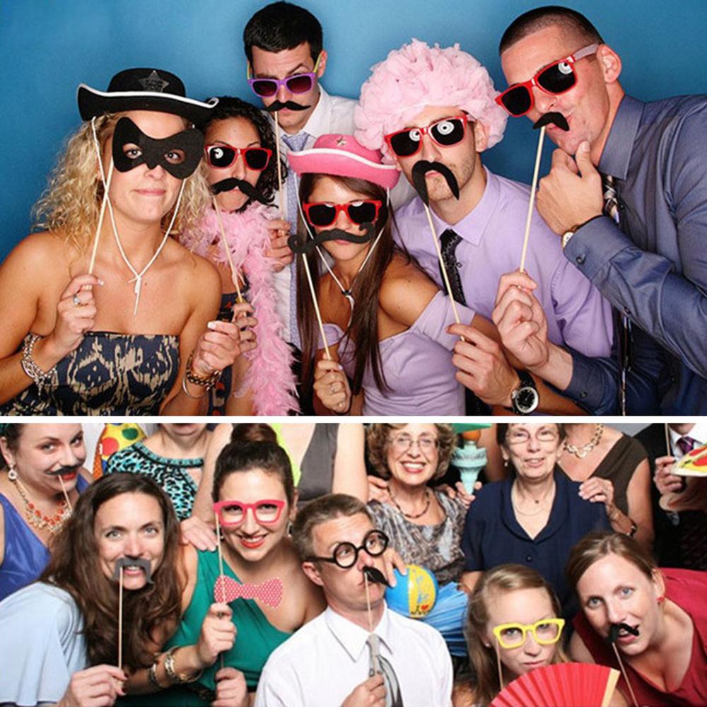 31 stuks grappige bruidstaartdecoraties, fotohokje-accessoires, snor, lippen, bril, masker, fotoaccessoires, bruiloftsfeestbenodigdheden