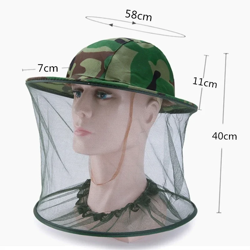 Mannen Vrouwen Lange Camouflage Vishoed Anti-Bee Insect Anti-Muskietennet Anti-Insect Mesh Hoed Buitenshuis Hoed Met Zonnekap