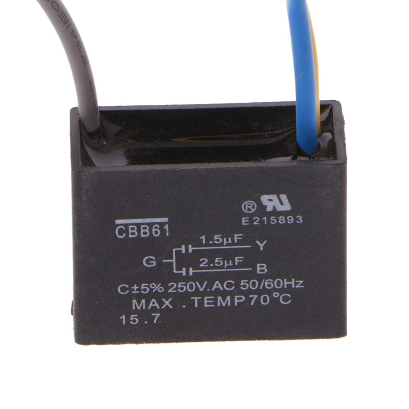 Condensador para ventilador de techo, negro, CBB61, 1,5 uF + 2,5 uF, 3 cables, CA, 250V, 50/60Hz, N1HF