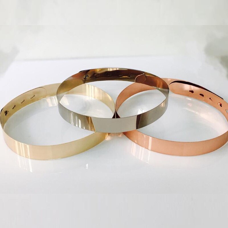 Mode Vrouwen Verstelbare Metalen Riem Bling Goud Zilver Plaat Vintage Dames Jurk Eenvoudige Riemen Luxe Spiegel Tailleband