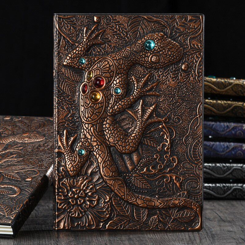 Retro Embossed Cat Face A5 Notebooks and Journls 2022 Diary Travel Diary Planner School Book Journaling Stationery: Red bronze Gecko