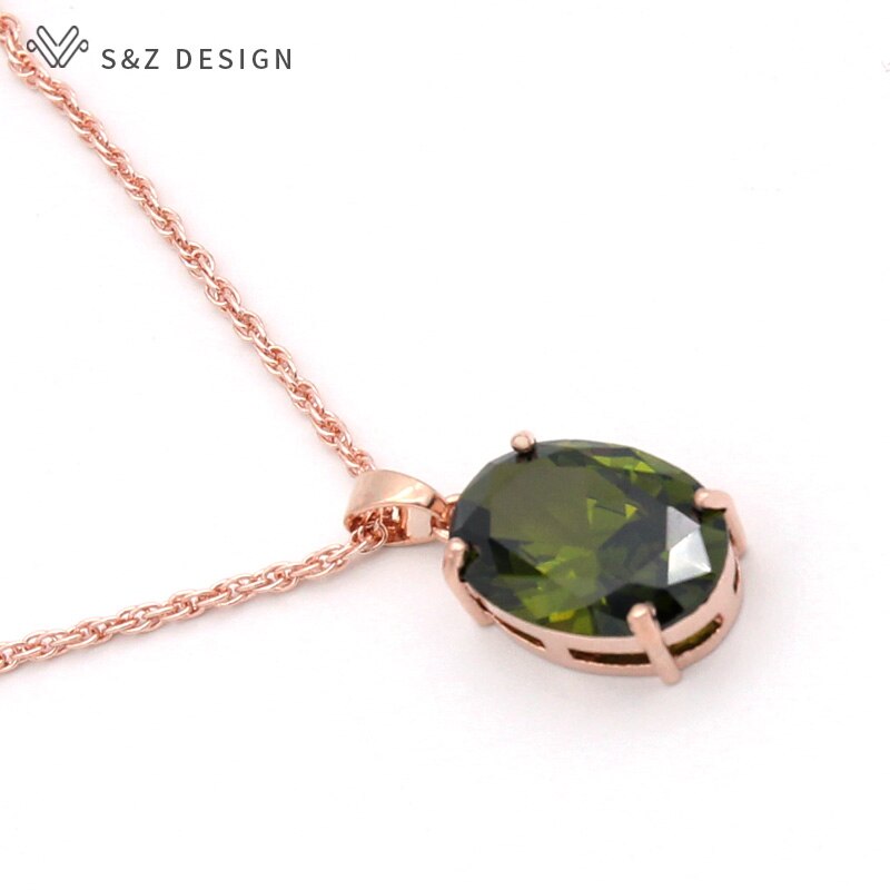 S&Z Oval Egg Shape Cubic Zirconia 585 Rose Gold White Gold Pendant Necklace For Women Wedding Party Jewelry: RGGR