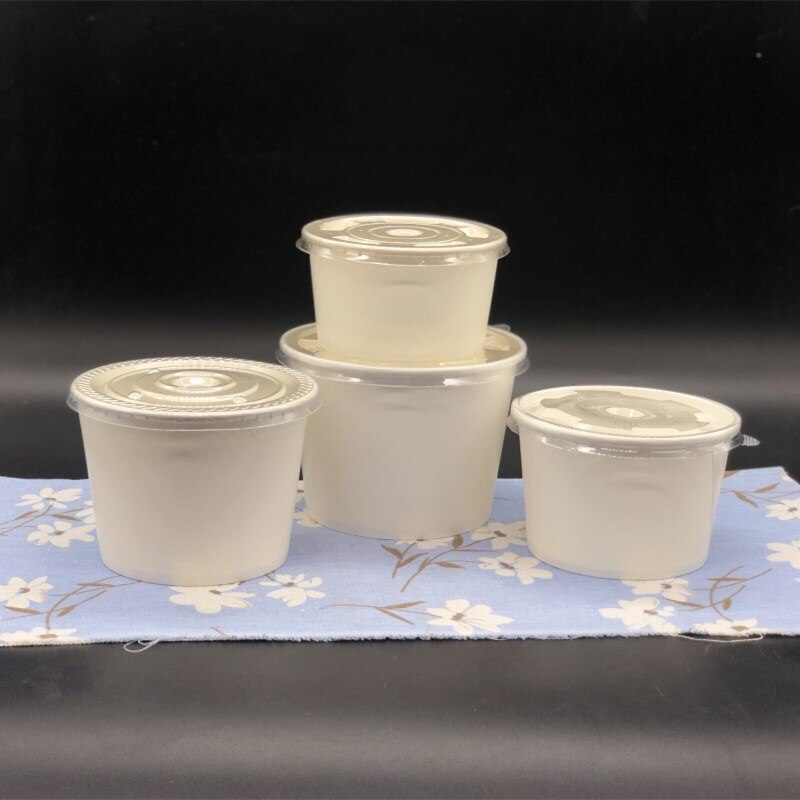 50pcs 400ml 500ml white disposable food packaging container BBQ picnic food fruit salad soup paper cup with lid