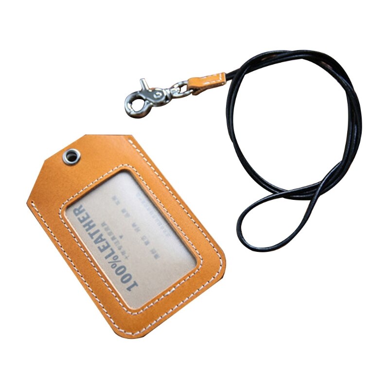 Vertical Style Leather ID Card Badge Holder Case with Neck Strap Lanyard: -2