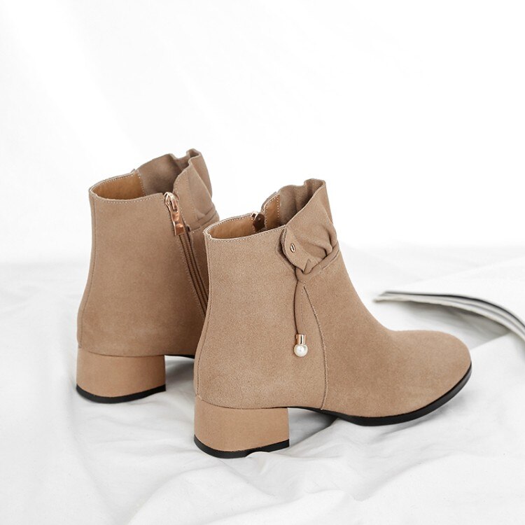 Bottines surdimensionnées en dentelle avec fermeture éclair latérale pour femme, chaussures d'hiver avec pendentif en perle, 11 à 12