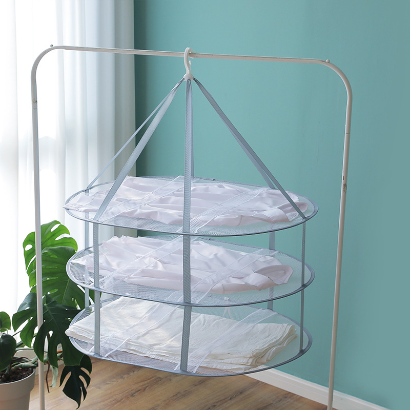 1/2/3 Layer Folding Clothes Drying Rack Hanging Clothing Basket Dryer Toys Socks Drying Net Solid Mesh Laundry Basket Household