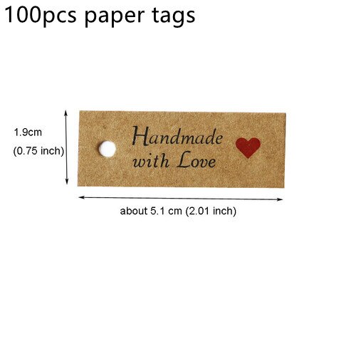 100 sztuk naturalny kraft papierowe etykiety robić prezentów ręcznie robione z miłością etykiety papierowe dla metki DIY rzemiosło odzież tagi odzieży: Handmade