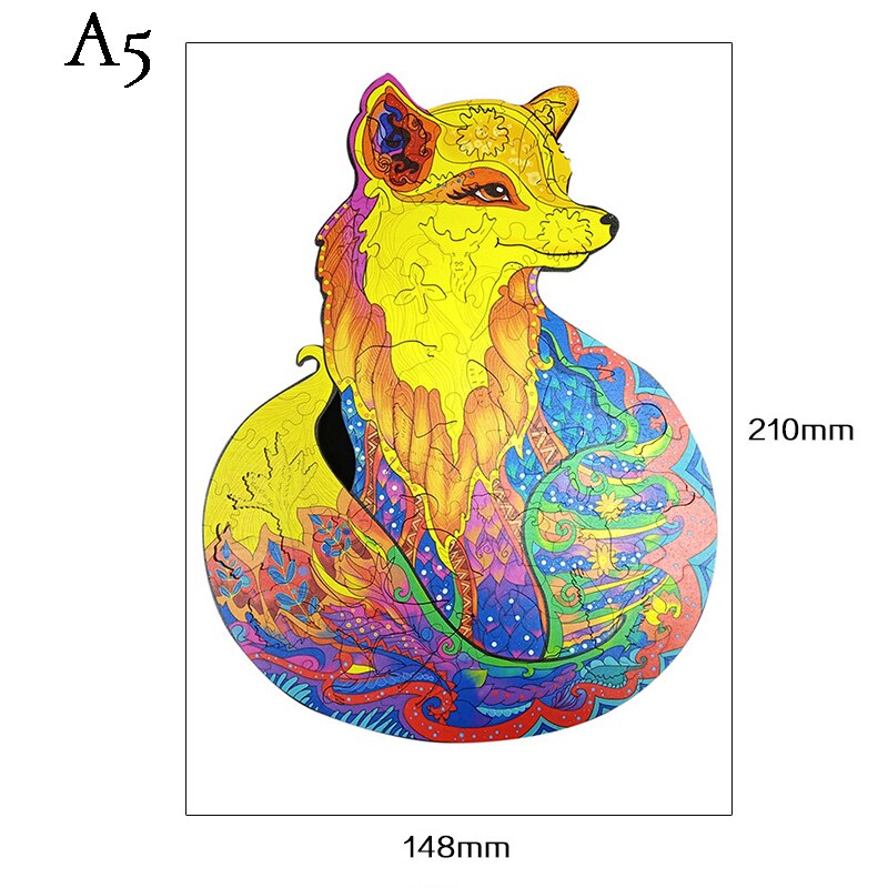 Wolf Shape DIY Wooden Puzzle For Adults Children Wooden Puzzles Animal Wooden Jigsaw Puzzle for Kids Toys: A5 Fox