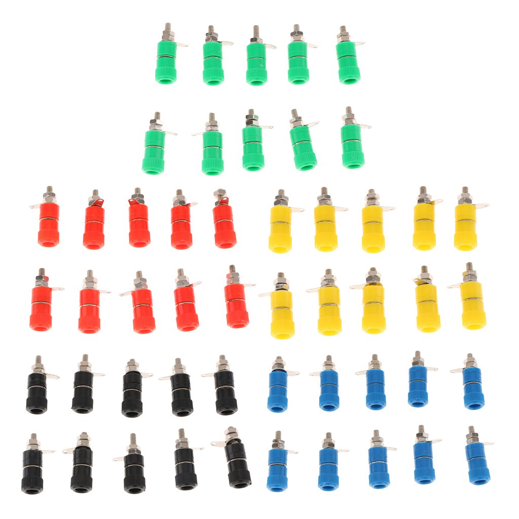 50 Stuks 4 Mm JS-910B Banana Plug Jack Banaan Industrie Binding Post Connector-Rood/Geel/Blauw/ groen/Zwart