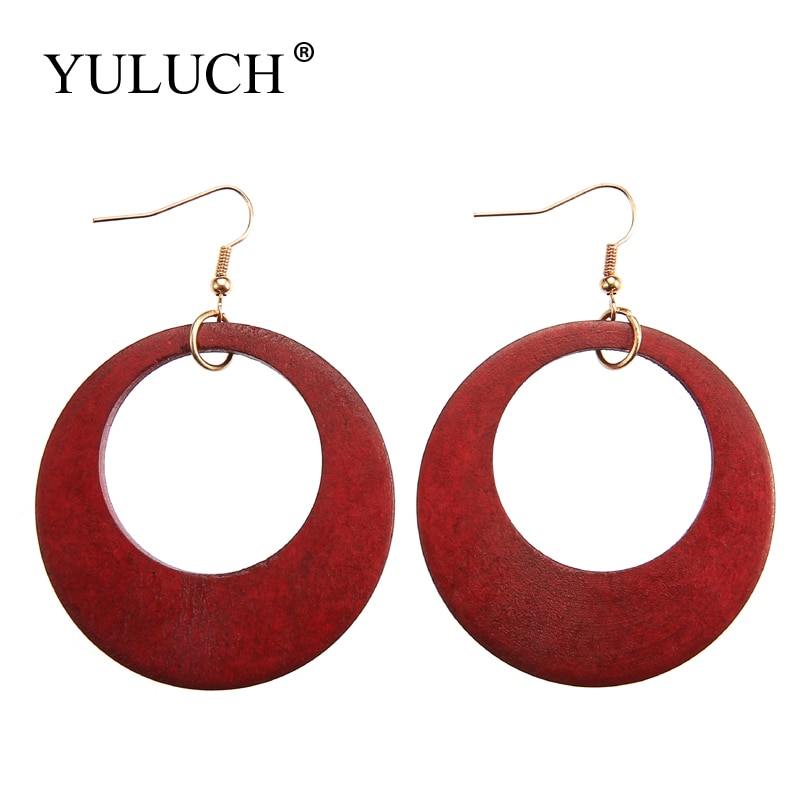 Yuluch Vrouwen Vintage Eenvoudige Ronde Natuurlijke Houten Oorbellen Dangle Oorbellen Grote Cirkel Oorbellen Sieraden Euramerican