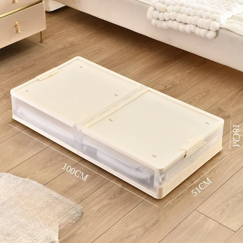 Storage Organizer Underbed Storage Box for Household Use with Wheels ,Flat Organizing Box,Foldable Bed Tail Clothing Storage Box: PURPLE