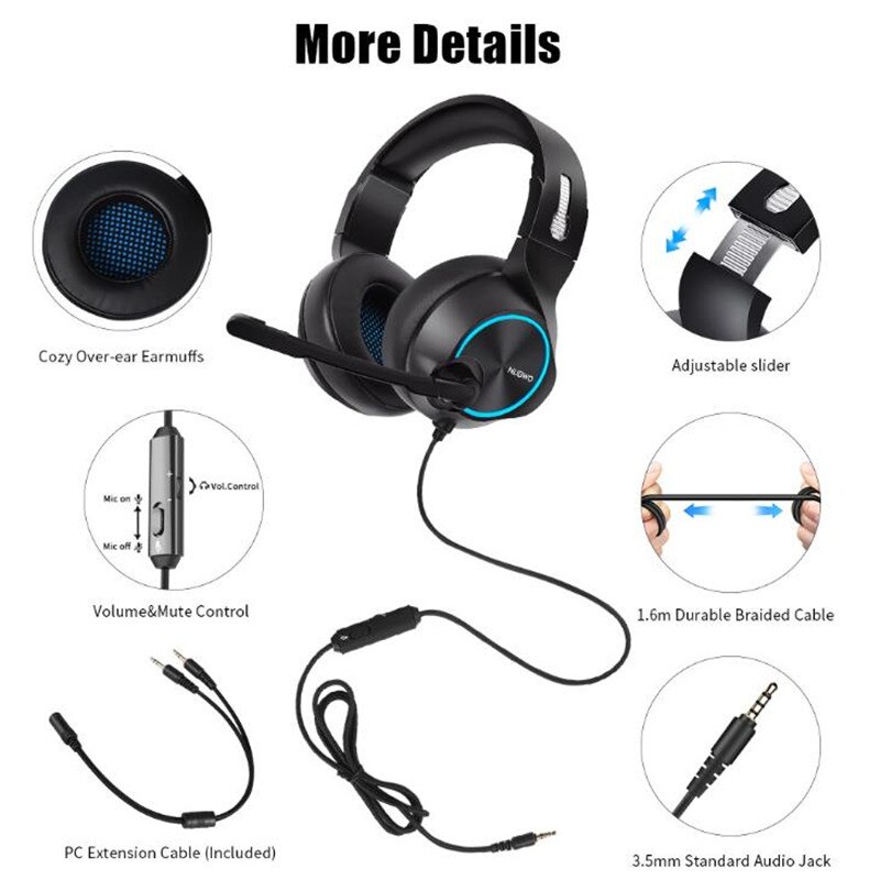 Unitop Nubwo N11 Gaming Headset 3.5Mm Deep Bass Koptelefoon Op Ear Oortelefoon Met Microfoon Voor PS4 Xbox One Pc smart Telefoon Gamer