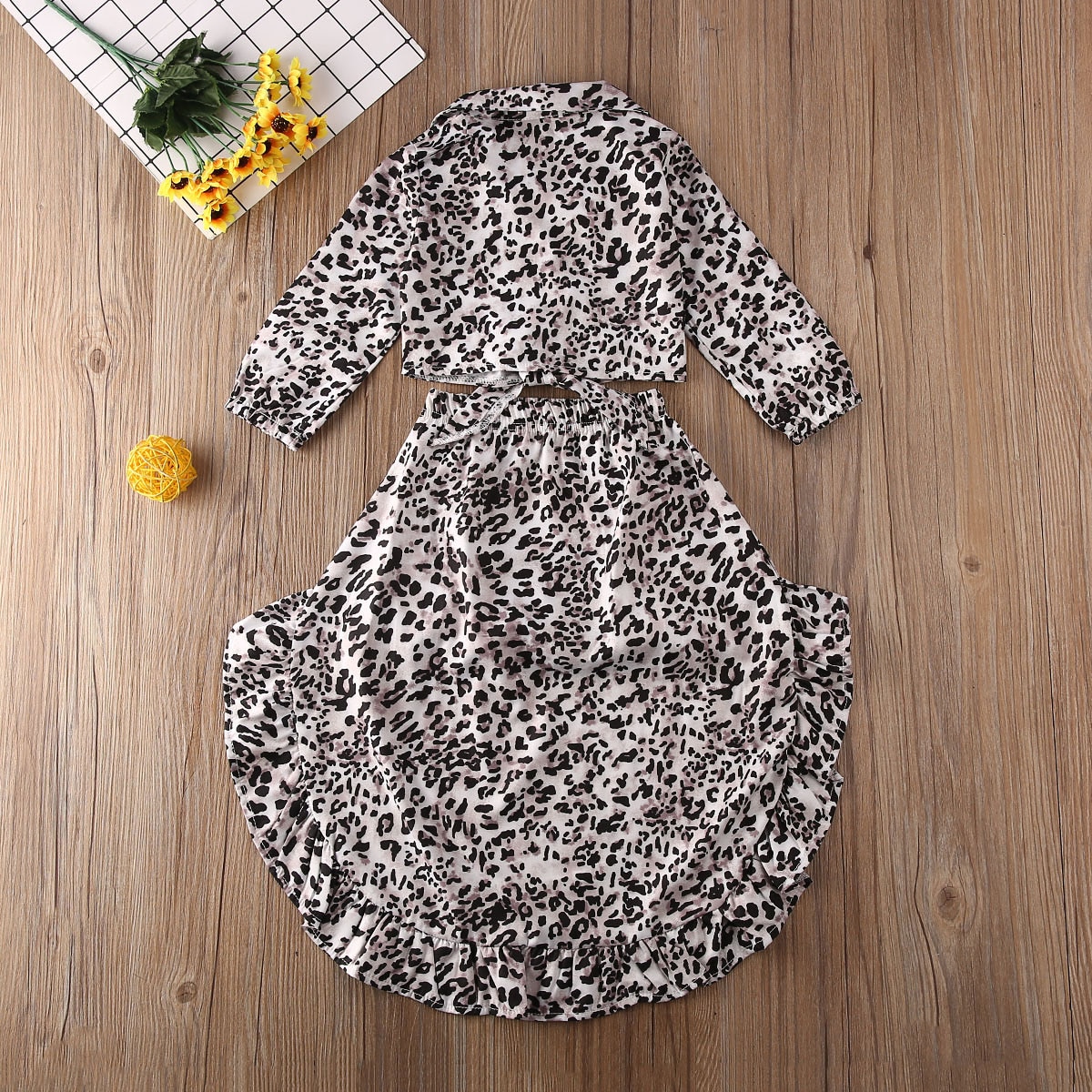 Pudcoco lente herfst kinderkleding voor meisjes, blouse met lange mouwen en zeemeerminrokken, luipaardprint, casual, 2 stuks pakken, meisjeskledingset