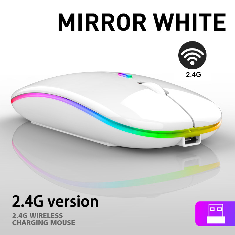 Bluetooth Wireless Mouse for PC Laptop IPad Tablet MacBook with RGB Backlight Ergonomic Silent USB Rechargeable Wireless Mice: 2.4G White