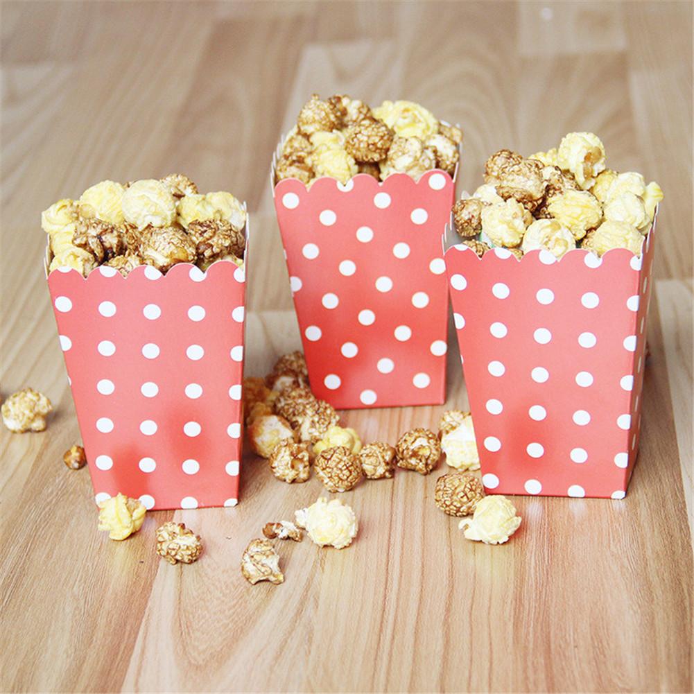 12 Stks/partij Blauw/Roze Polka Dot Paper Popcorn Doos Verjaardag Wedding Party Deco Popcorn Cups Voor Bioscoop Anniversary supply: Red