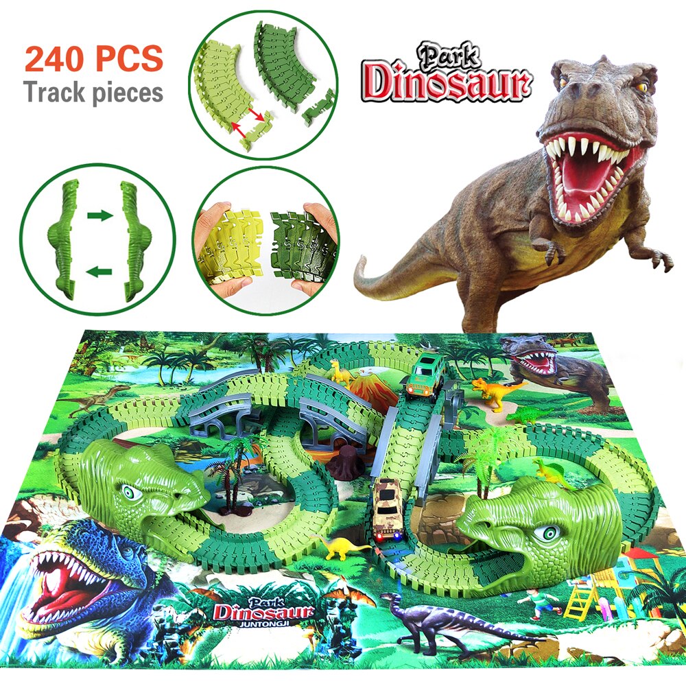 Dinosaurus Park Tapijt Spoorweg Speelgoed Auto Spoor Racing Spoor Speelgoed Set Race Track Flash Light Auto Speelgoed Voor Kinderen Jongens