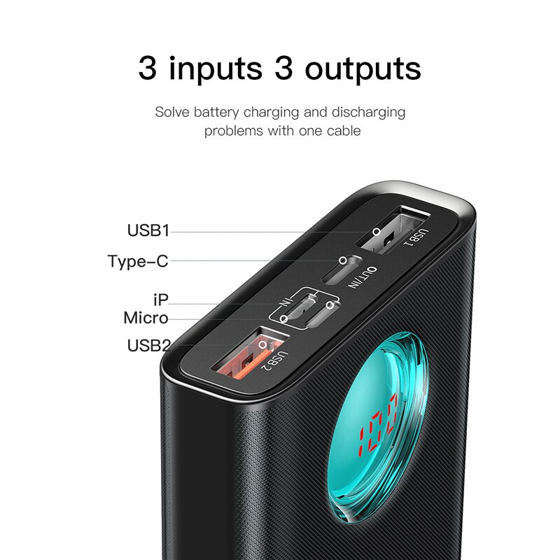 Baseus 20000Mah Power Bank 18W PD3.0 QC3.0 Snel Opladen Outdoor Draagbare Oplader Reizen Externe Batterij Powerbank Voor Telefoon