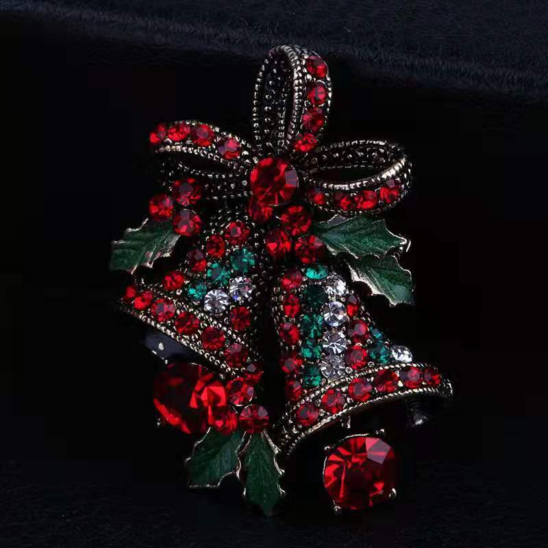 Farverige vintage rhinestones sløjfe juletræ klokker broche til kvinder jule jakkesæt nåle smykker frakke kjole tilbehør: 1