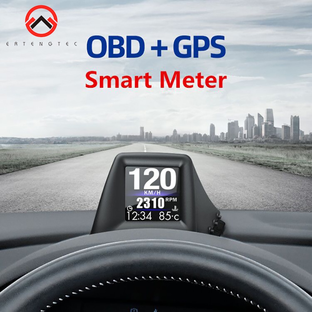 OBD2+GPS HUD On-board Computer A-pillar trim Install Car HUD GADGET RPM Turbo Pressure Oil &amp; Water Temp. GPS Speedometer