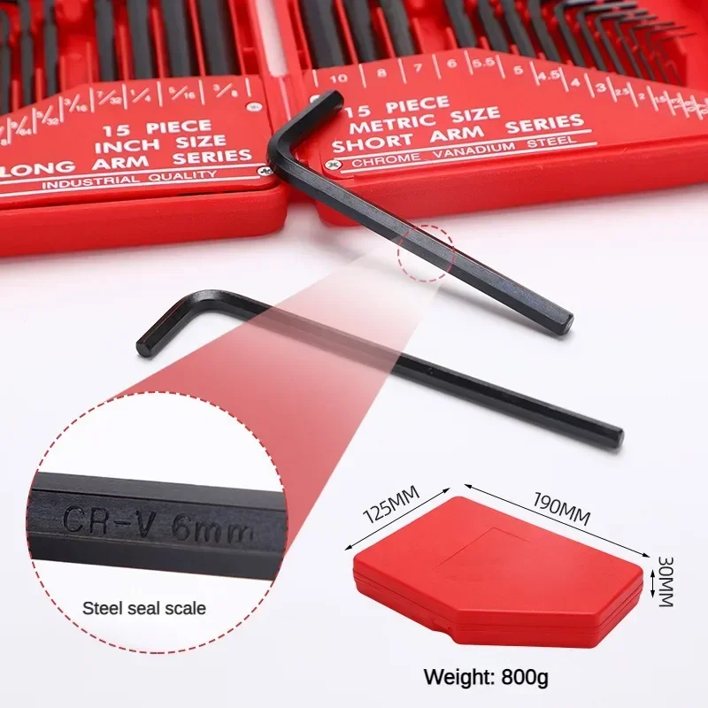 30PCs Hex Key Wrench Set, Metric and SAE Allen Wrenches (0.028-3/8 Inch, 0.7-10 Mm) L Shape Allen Keys,High Hardness Steel